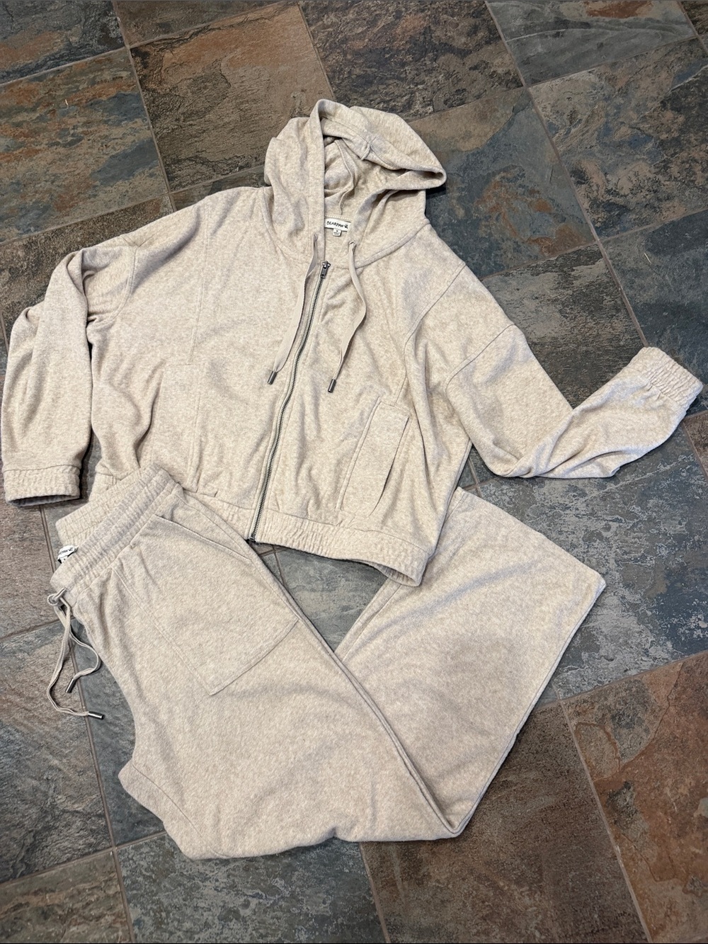 BearPaw Beige Heather Zip Hoodie & Jogger Set